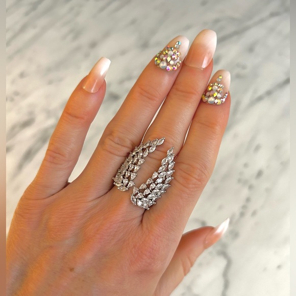 Angel Wings Ring in Silver Tone with Cubic Zirconia, Size 7 - Picture 2 of 11